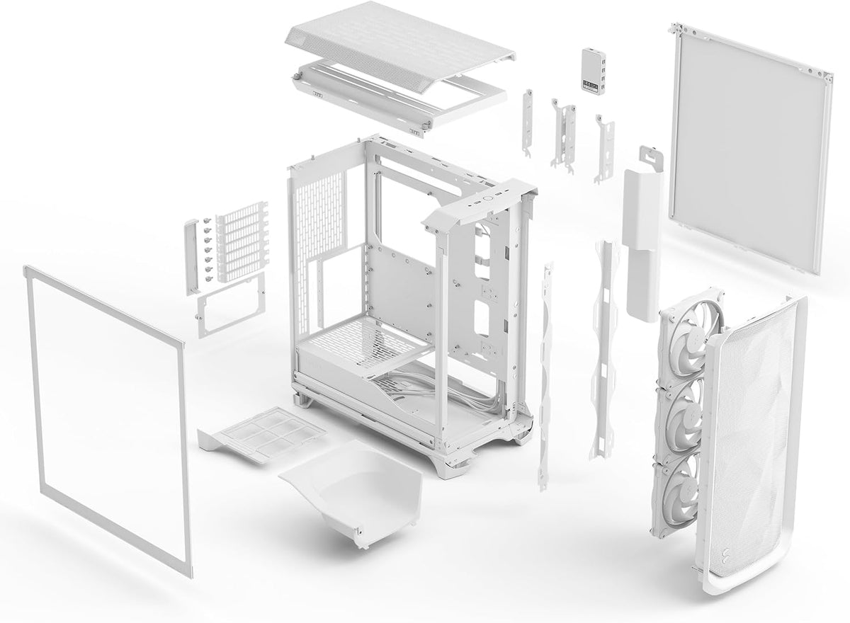 Fractal Design Meshify 3 XL Vit Tempered Glass Klar Toning - Gamingdatorchassi – Meshfront – Tre Momentum 14-fläktar ingår – GPU-stöd upp till 512 mm längd – E-ATX/ATX/mATX-stöd
