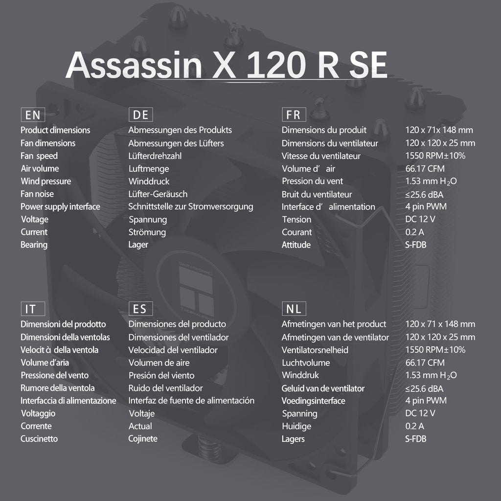 TR-Thermalright Assassin X 120R SE CPU-kylare - 4 värmerör, 120 mm tyst fläkt, för AMD AM4/AM5, Intel LGA1851/1700/115x/1200, PC-kylare