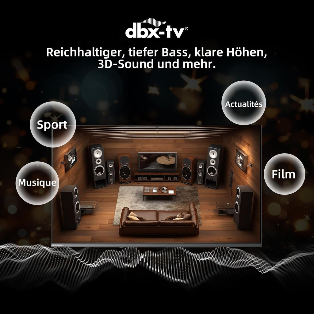 Google QLED 4K UHD CHiQ 50QA10 50" HDR10, VRR och ALLM ultratunn ramlös Dolby Audio Wi-FI dubbelband