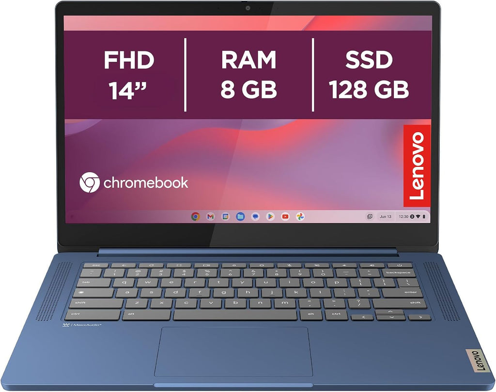 Lenovo IdeaPad Slim 3 Chromebook 14 tum FHD bärbar dator (1 920 x 1 080), MediaTek Kompanio 520, 8 GB RAM, 128 GB eMMC, ChromeOS, WiFi 6 – Abyss Blue, exklusiv Amazon