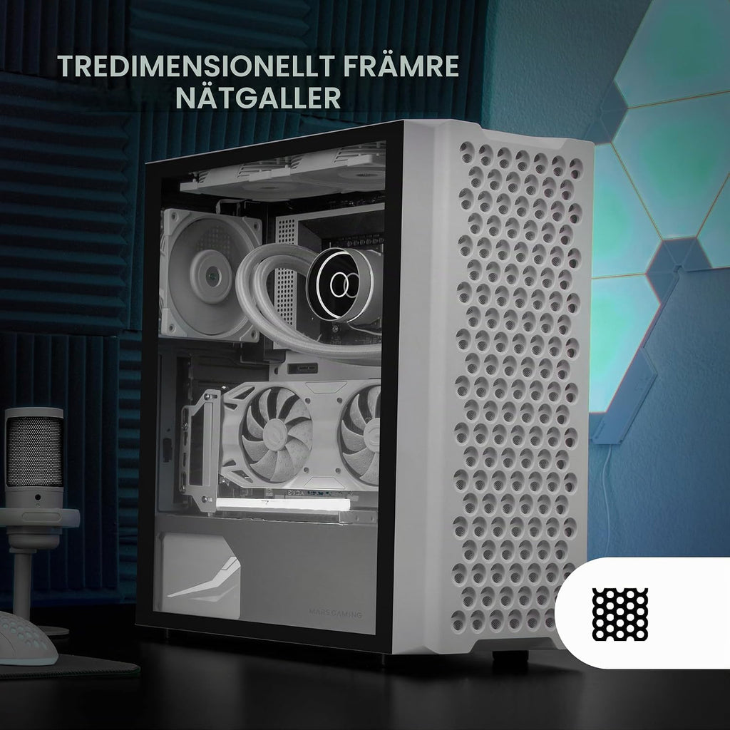 Mars Gaming MC-TITAN, Gamingkabinett RGB XXL ATX, Dubbel LED-Remsa och Främre ARGB-Belysning, Belysningshub + Fjärrkontroll, Kompatibel med ARGB Moderkort, Stöd för Vätskekylning, Svart