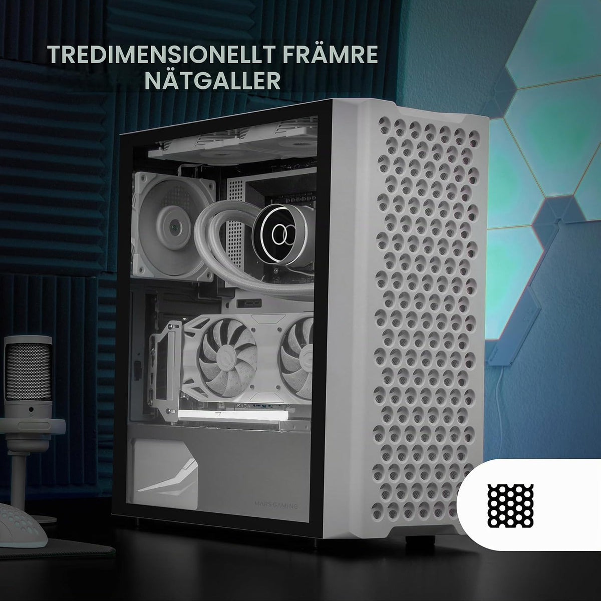 Mars Gaming MC-TITAN, Gamingkabinett RGB XXL ATX, Dubbel LED-Remsa och Främre ARGB-Belysning, Belysningshub + Fjärrkontroll, Kompatibel med ARGB Moderkort, Stöd för Vätskekylning, Svart