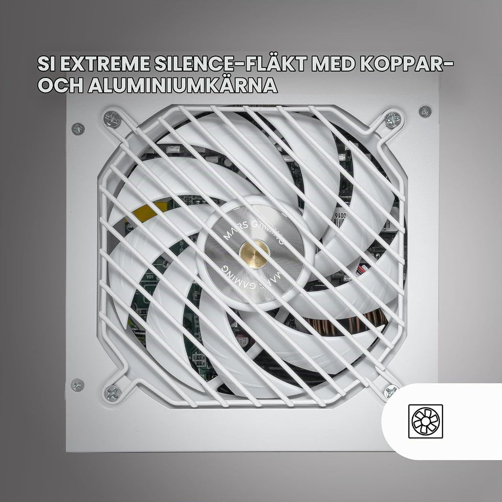 Mars Gaming MPB650SI, ATX Nätaggregat för PC 650W, 7 Års Garanti, 80Plus Bronze 230V, 90% Effektivitet, SI Extreme Silence-fläkt med Kopparkärna, AI2-RPM, DC-DC och SMD-teknologier, Vit