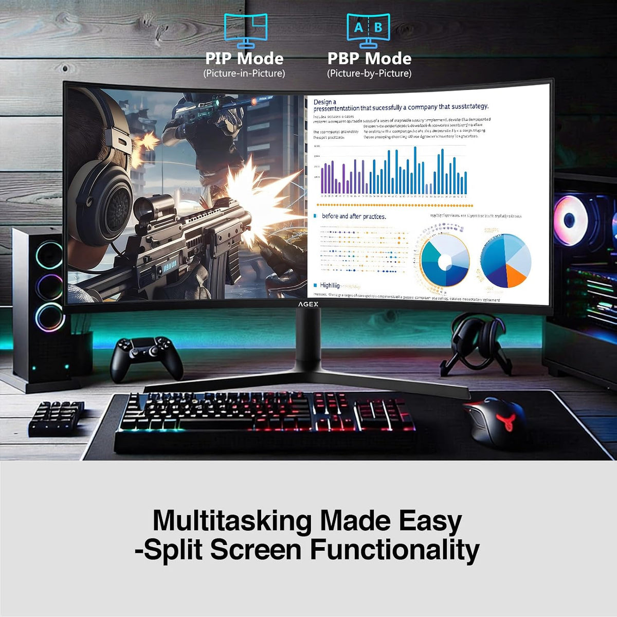 Z-Edge AGEX Böjlig Spel Datorskärm 34 Tum 240Hz, 3440x1440, Höjjusterbar 115mm, UWQHD Ultrawide 21:9, 1500R VA, 1ms, FreeSync, 4000:1, PIP PBP, 2×DP1.4, 2×HDMI2.1, VESA (DP-kabel ingår)