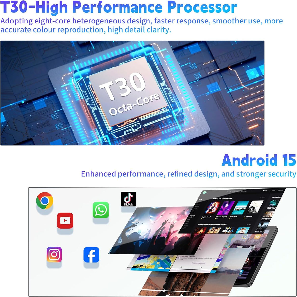 Tablet 10 tums Android 15 med 18 GB RAM 128 G ROM, Octa-Core