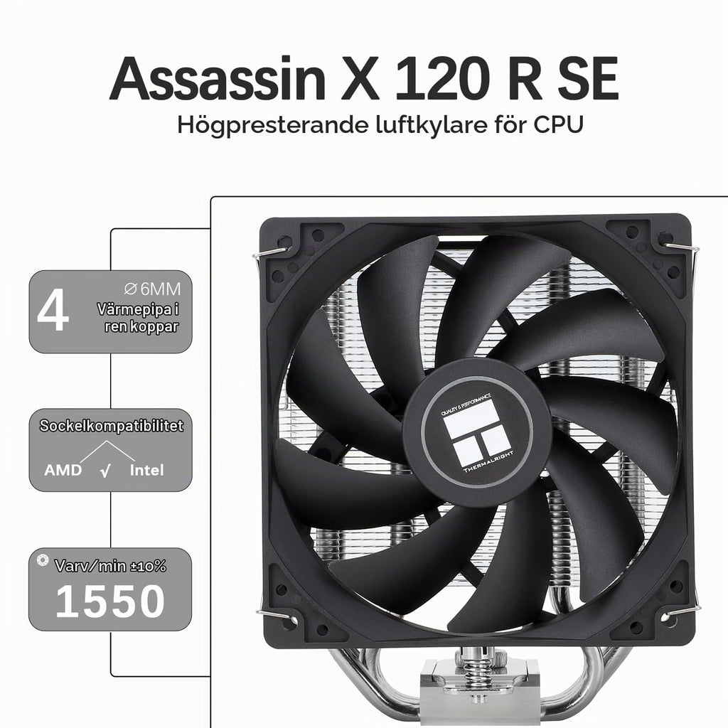 TR-Thermalright Assassin X 120R SE CPU-kylare - 4 värmerör, 120 mm tyst fläkt, för AMD AM4/AM5, Intel LGA1851/1700/115x/1200, PC-kylare