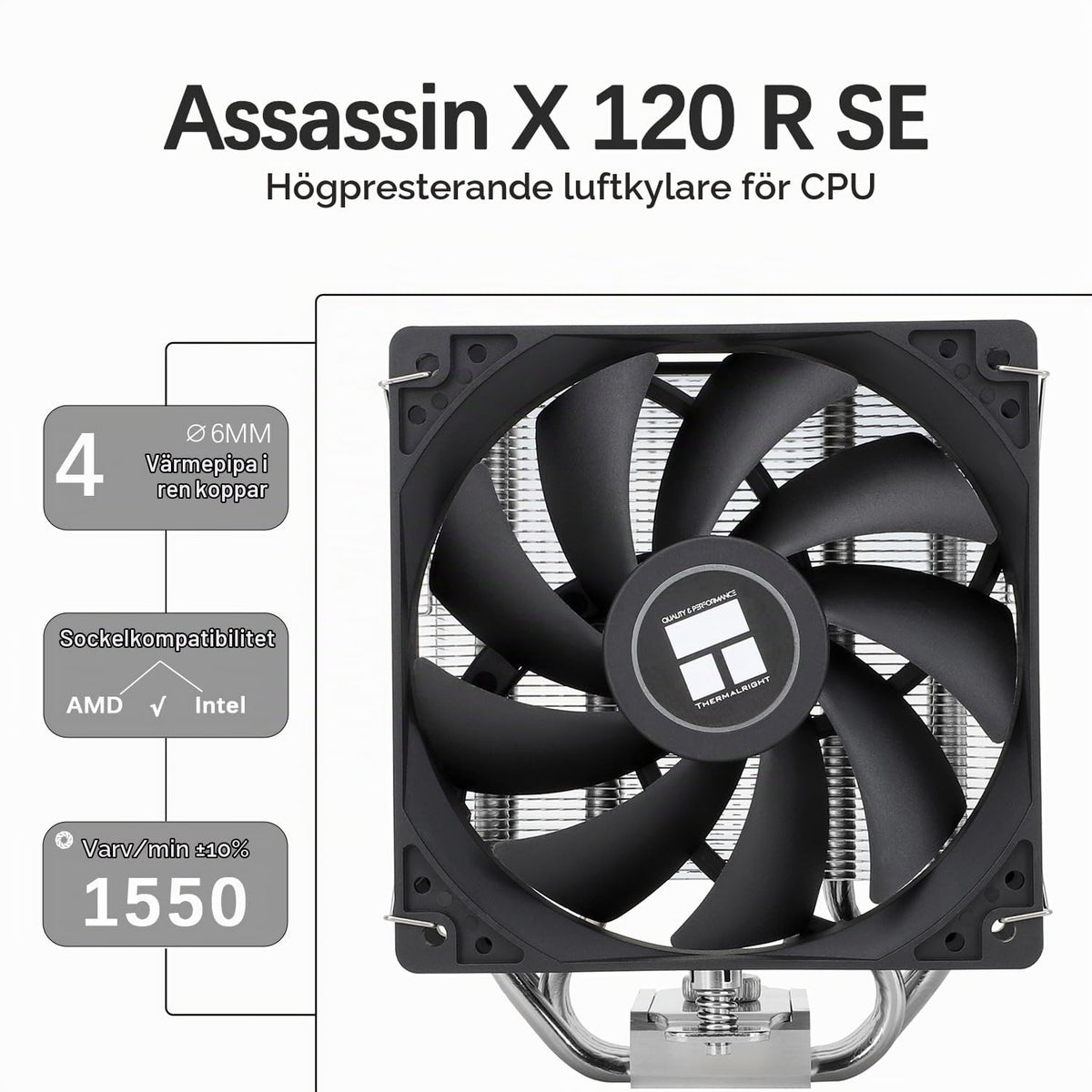 TR-Thermalright Assassin X 120R SE CPU-kylare - 4 värmerör, 120 mm tyst fläkt, för AMD AM4/AM5, Intel LGA1851/1700/115x/1200, PC-kylare
