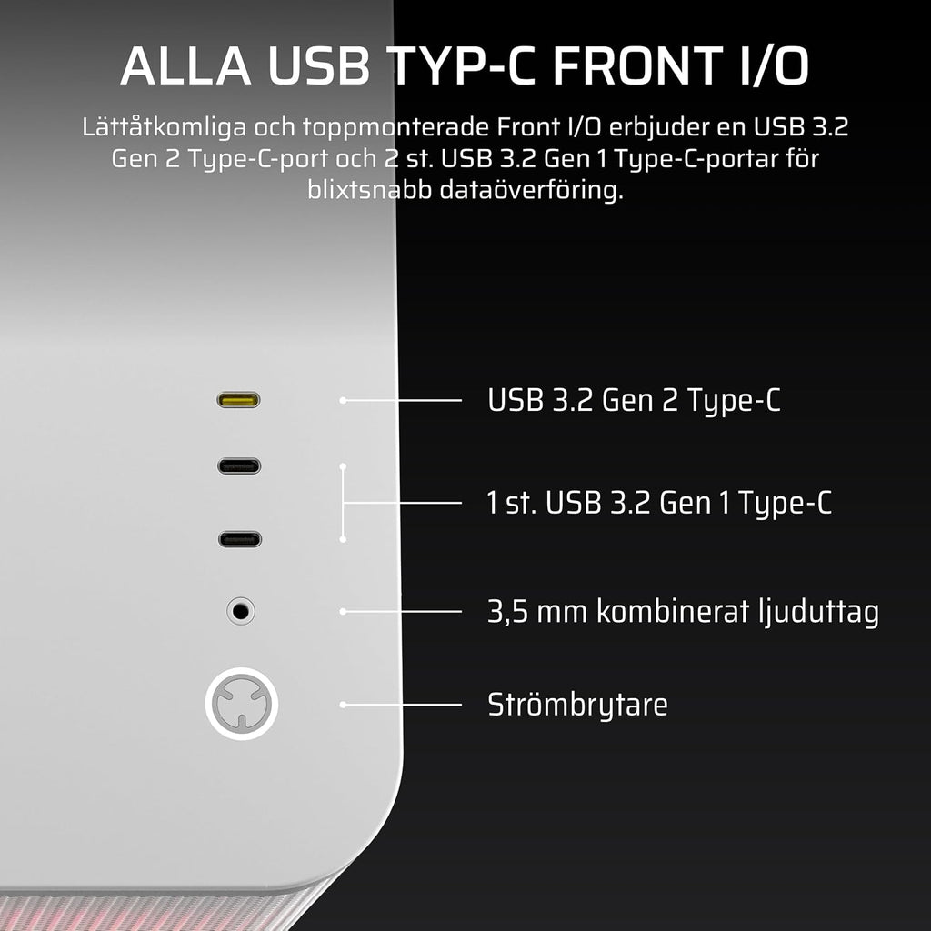 CORSAIR AIR 5400 RS-R ARGB Mid-Tower PCchassi Panoramaglasdesign Med Tre Kammare – 3x Förinstallerad RS120-R ARGB Omvänd Rotor, Isolerad 360mm AIOkammare, Omvänd Anslutning Moderkorts Stöd – Svart