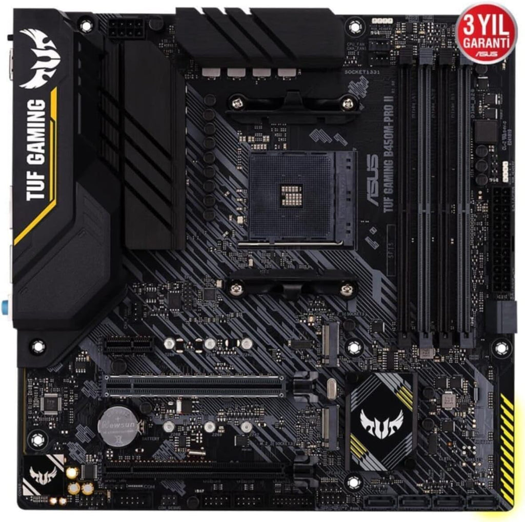 Asus TUF Gaming B450-Plus II moderkortsbas AM4 (ATX, AMD Ryzen, DDR4-minne, M.2, USB 3.1 Gen1+ Gen2, Aura Sync, Ai brusreducerande mikrofon)