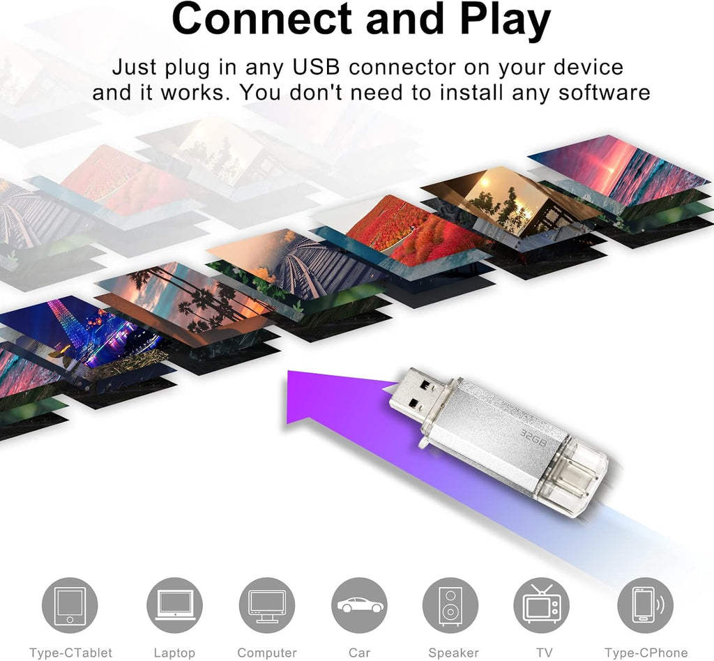 128 GB 2-i-1 USB-minne 128 GB typ-C Pendrive 128GO USB C Flash Drive 128 Giga 2-i-1 OTG Pen 128GO för PC/surfplatta/Laptop/Smartphone med typ C, Xiaomi/Huawei (silver)