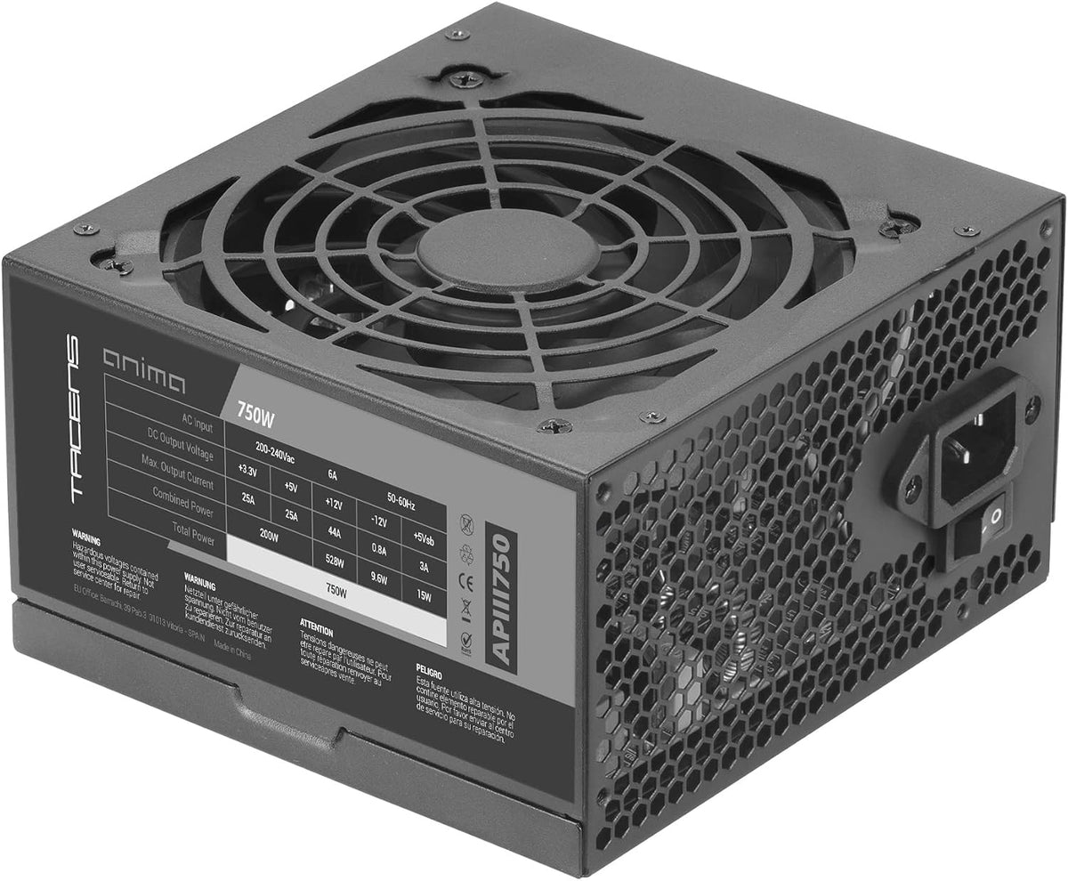 Tacens Anima APIII750, ATX-nätaggregat för PC 750W, SMD-teknik, 85% 12V-effektivitet, 12 cm ultratyst fläkt, Japanska TK-kondensatorer 105 °C, Kolfiberkablar, Svart