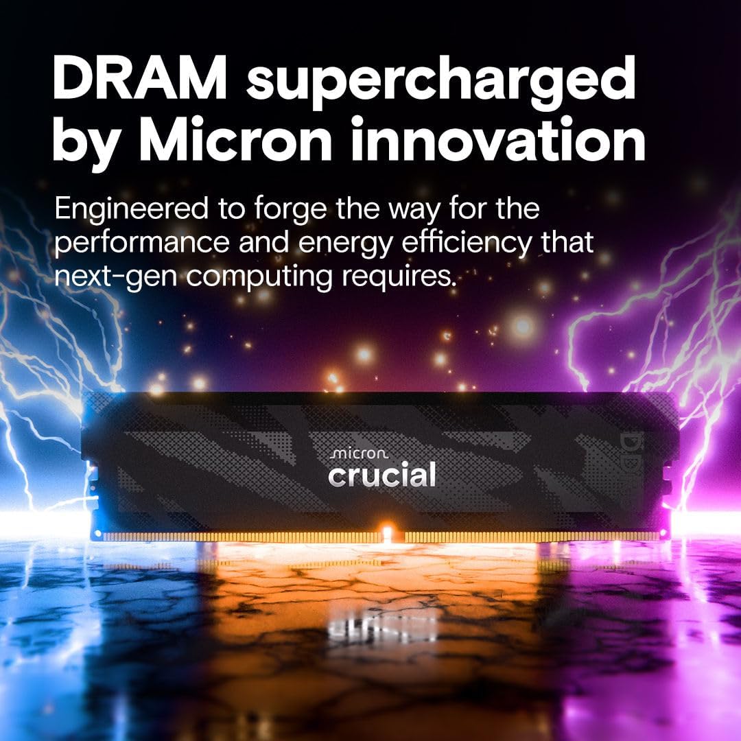 Crucial Pro RAM DDR5 32GB Kit (2x16GB) 6400MHz CL32, Överklockning Gaming Minne, Intel XMP 3.0, Skrivbordsminne (PC), Svart - CP2K16G64C32U5B