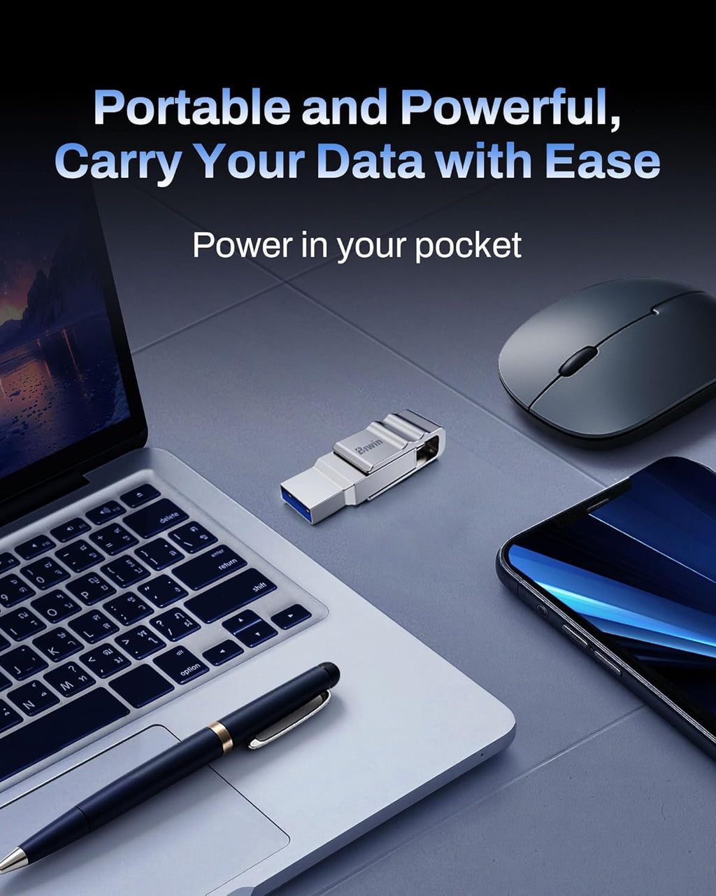Biwin UD150 USB-minne 3.0 128 GB, USB-minne med överföringshastigheter på upp till 150 MB/s, Dural-Port USB Type-C till Type-A USB-minne