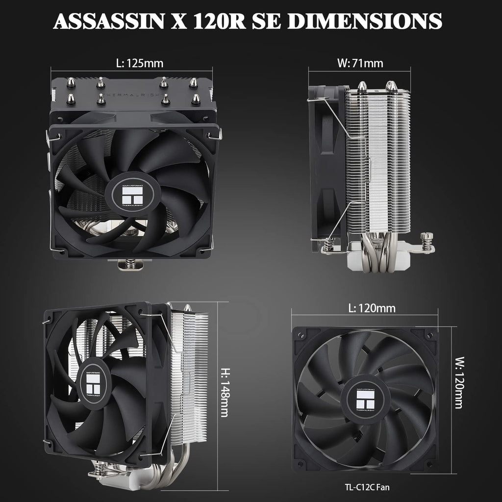 TR AssassinX120 SE vit ARGB CPU-luftkylare, 4 värmerör, TL-C12CW-S PWM Quiet Fan CPU-kylare med S-FDB-lager, för AMD AM4 AM5/Intel 1700/1150/1151/1200, PC-kylare
