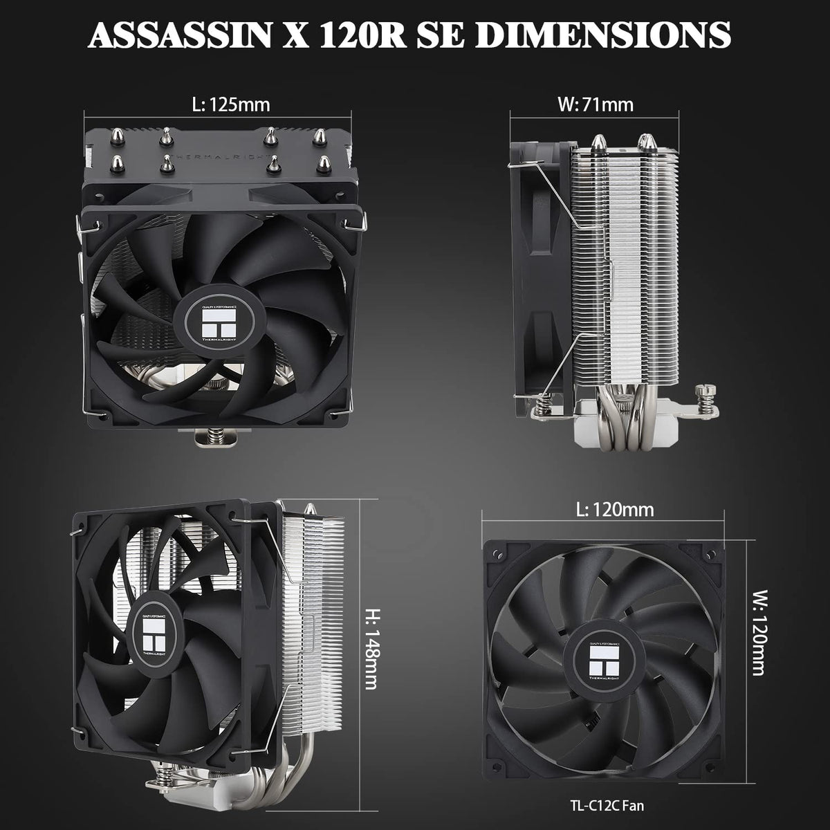 TR AssassinX120 SE vit ARGB CPU-luftkylare, 4 värmerör, TL-C12CW-S PWM Quiet Fan CPU-kylare med S-FDB-lager, för AMD AM4 AM5/Intel 1700/1150/1151/1200, PC-kylare