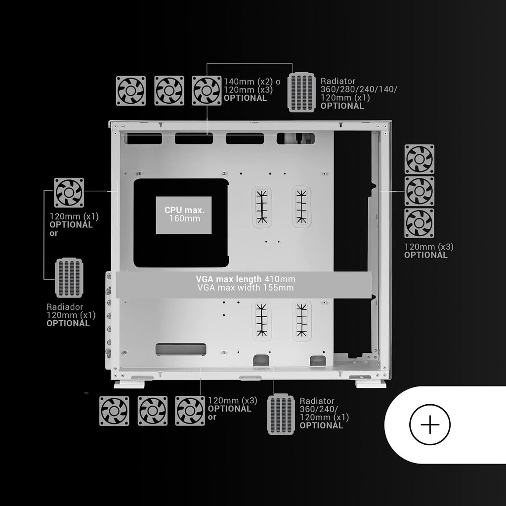 Mars Gaming MC-NOVA, Custom XXL E-ATX Gaming Tower, flyg- och rymdfartsaluminium, helt dubbelfönster härdat glas, Dual Chamber Construction, USB-C