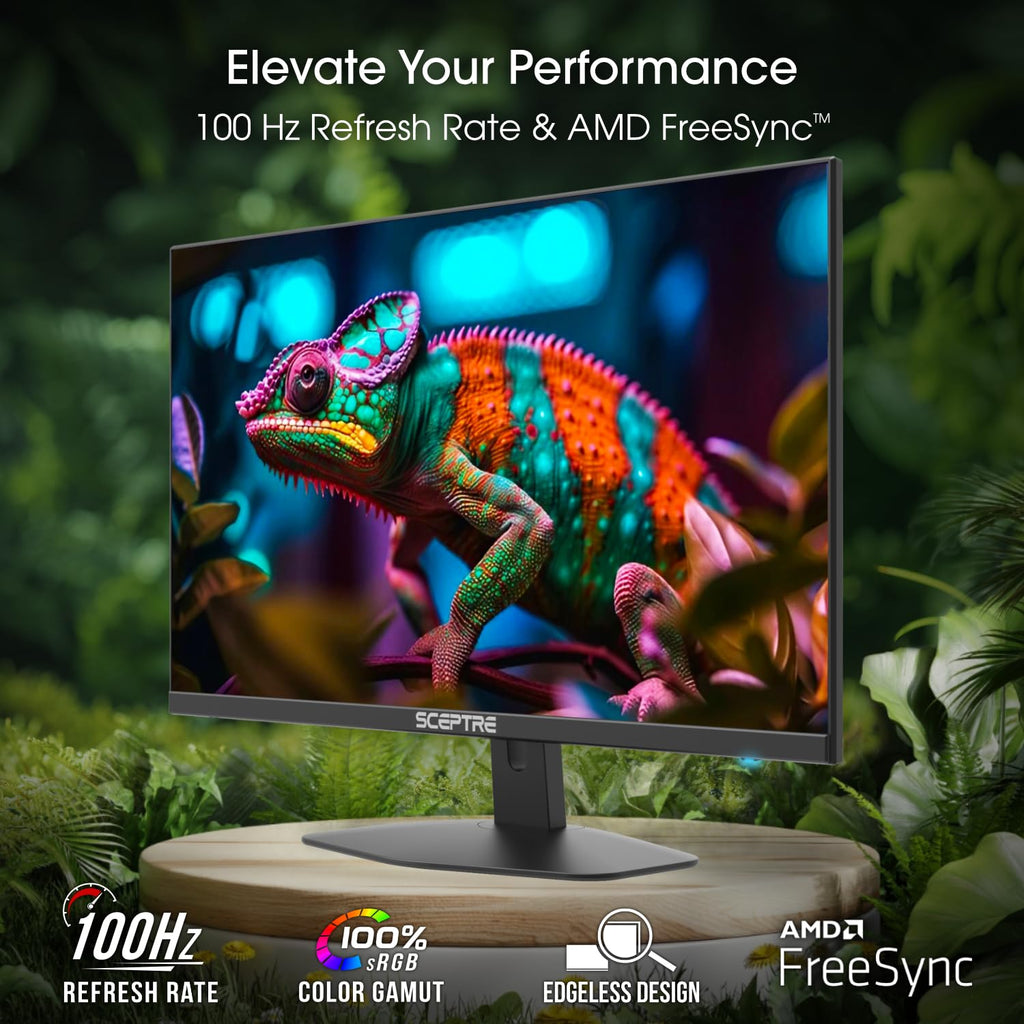 Sceptre Prime 24-inch Gaming Monitor 100Hz 1ms DisplayPort HDMI x2 100% sRGB AMD FreeSync Build-in Speakers, Eye Care Frameless Machine Black 2025 (E248W-FW100T)