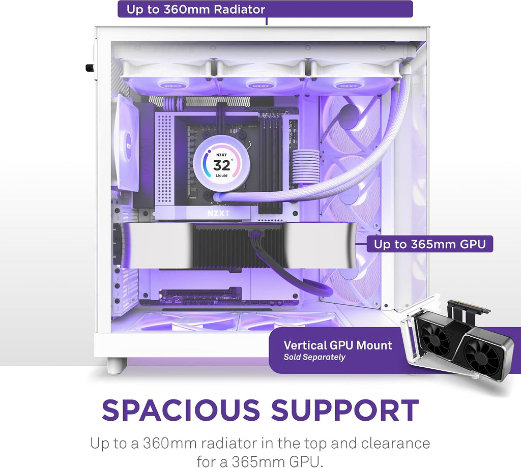 NZXT H6 RGB+ - Kompakt Dubbelkammare ATX PC-chassi - Vit