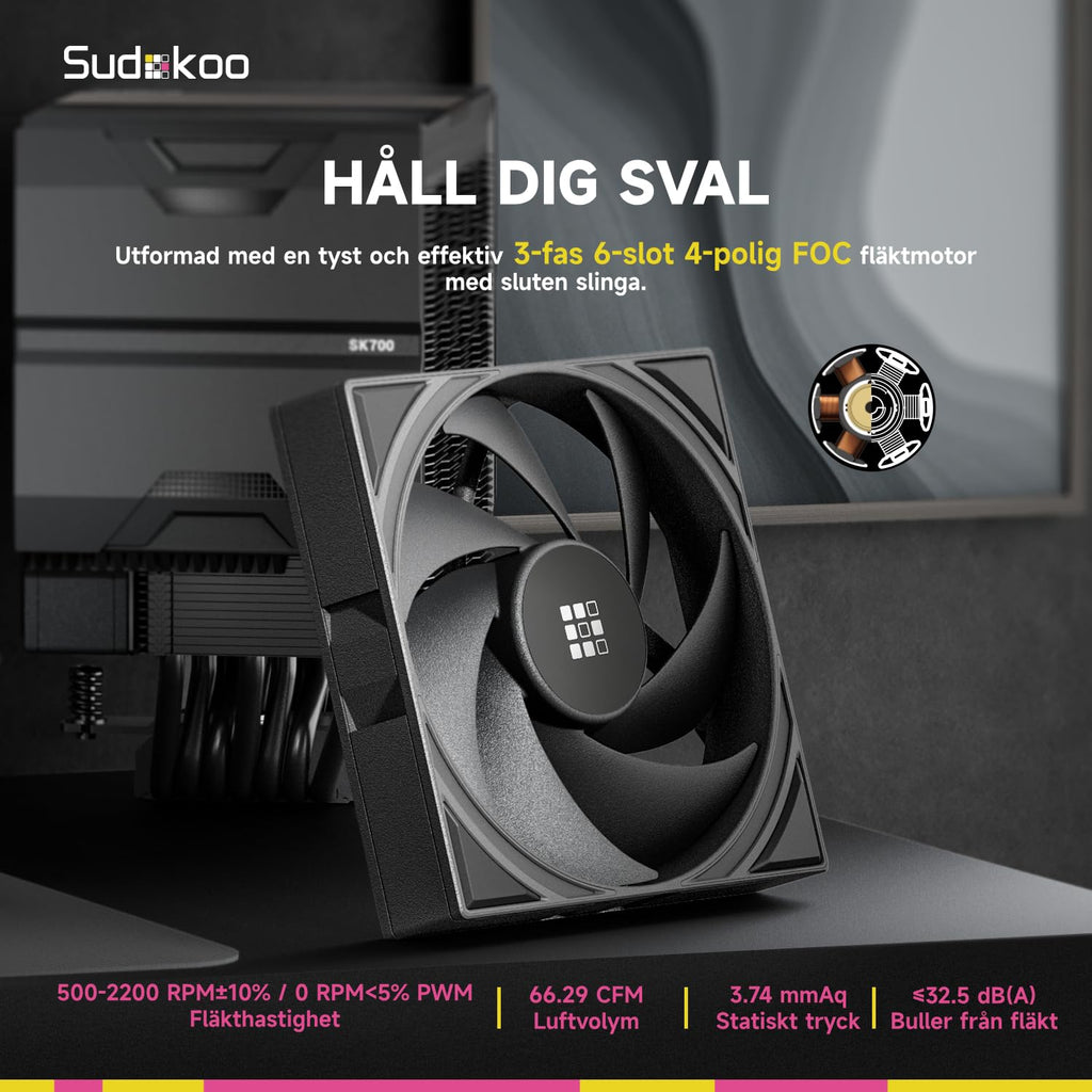 Sudokoo SK700V VIT AM5 CPU-Kylare, AM5 Exklusiv, Digital Display, 7 Värmeledarrör CPU-Luftkylare, Enkel Torn-Design, 120mm FDB PWM-Fläkt, Full RAM-Kompatibilitet, L-Rail Låsmontering, 5 Års Garanti