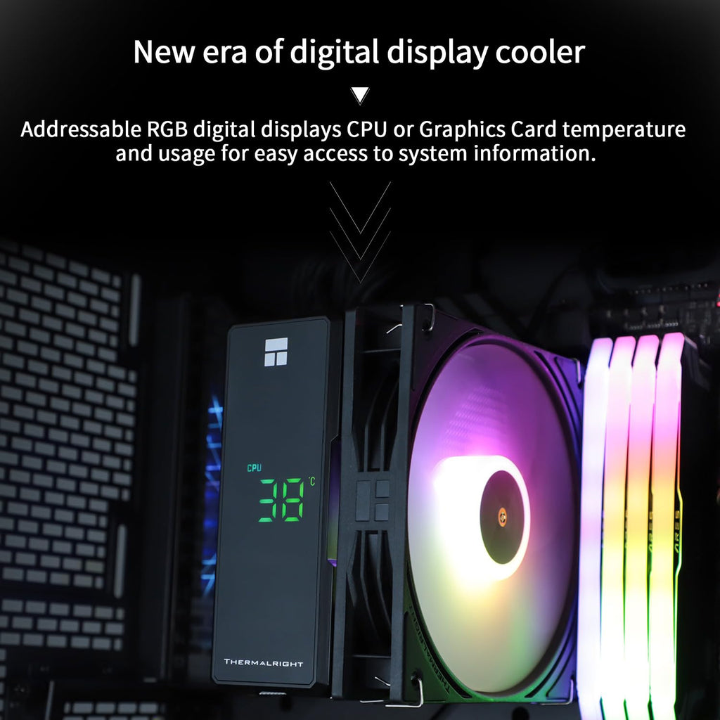 TR Assassin X 120R Digital ARGB kylare för digital skärm, TL-P12-S PWM luftkylare, tyst, stöder AM4/AM5, Intel LGA1851/1700/115X/1200