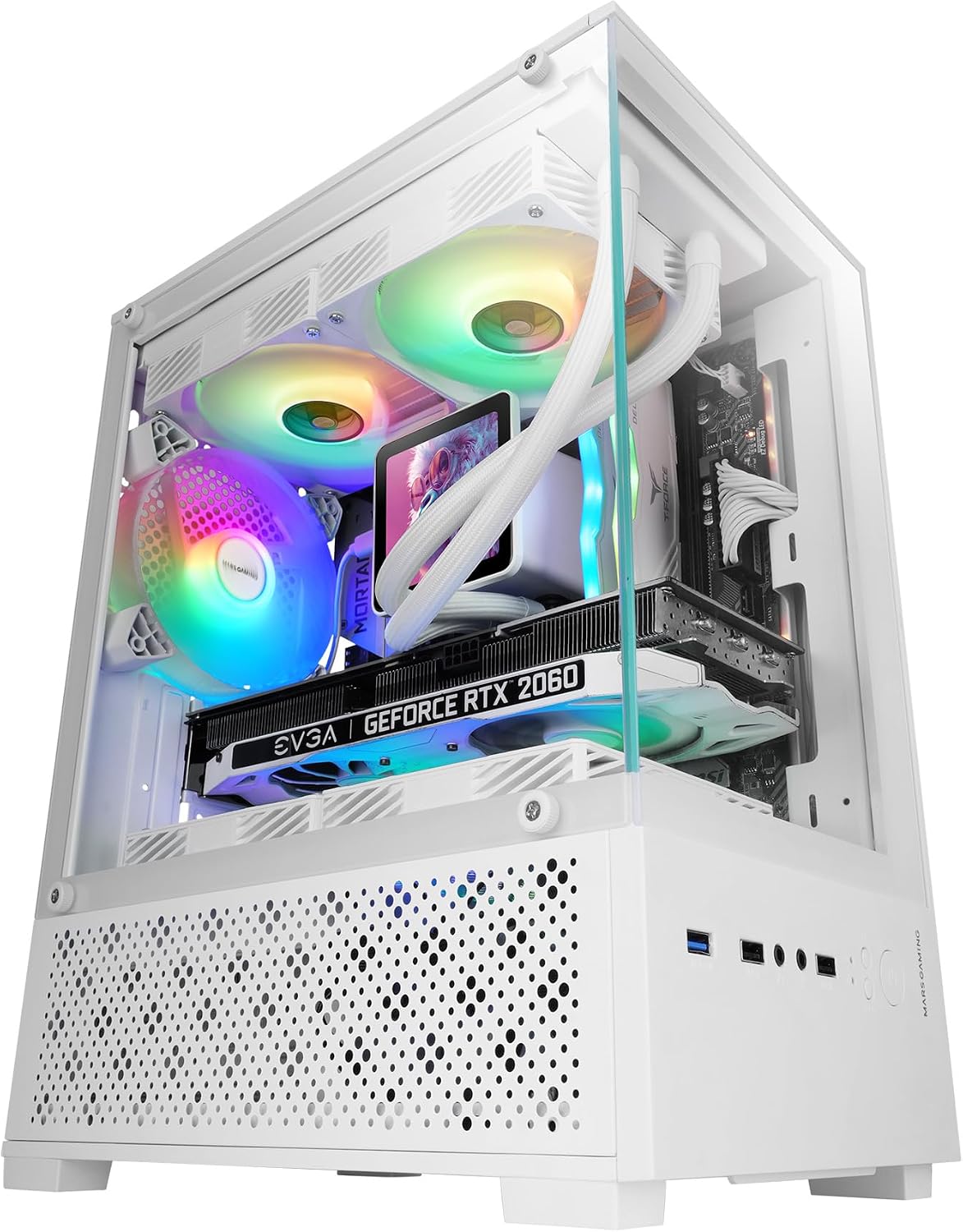 Mars Gaming MC-SE2, MicroATX Gaming Chassi, Härdat Glas Fram och Sida Utan Ram, 120mm FRGB Fläkt, Dubbelkammarsstruktur, Kompakt PC-Minitorn med Stor Intern Kapacitet, Vit