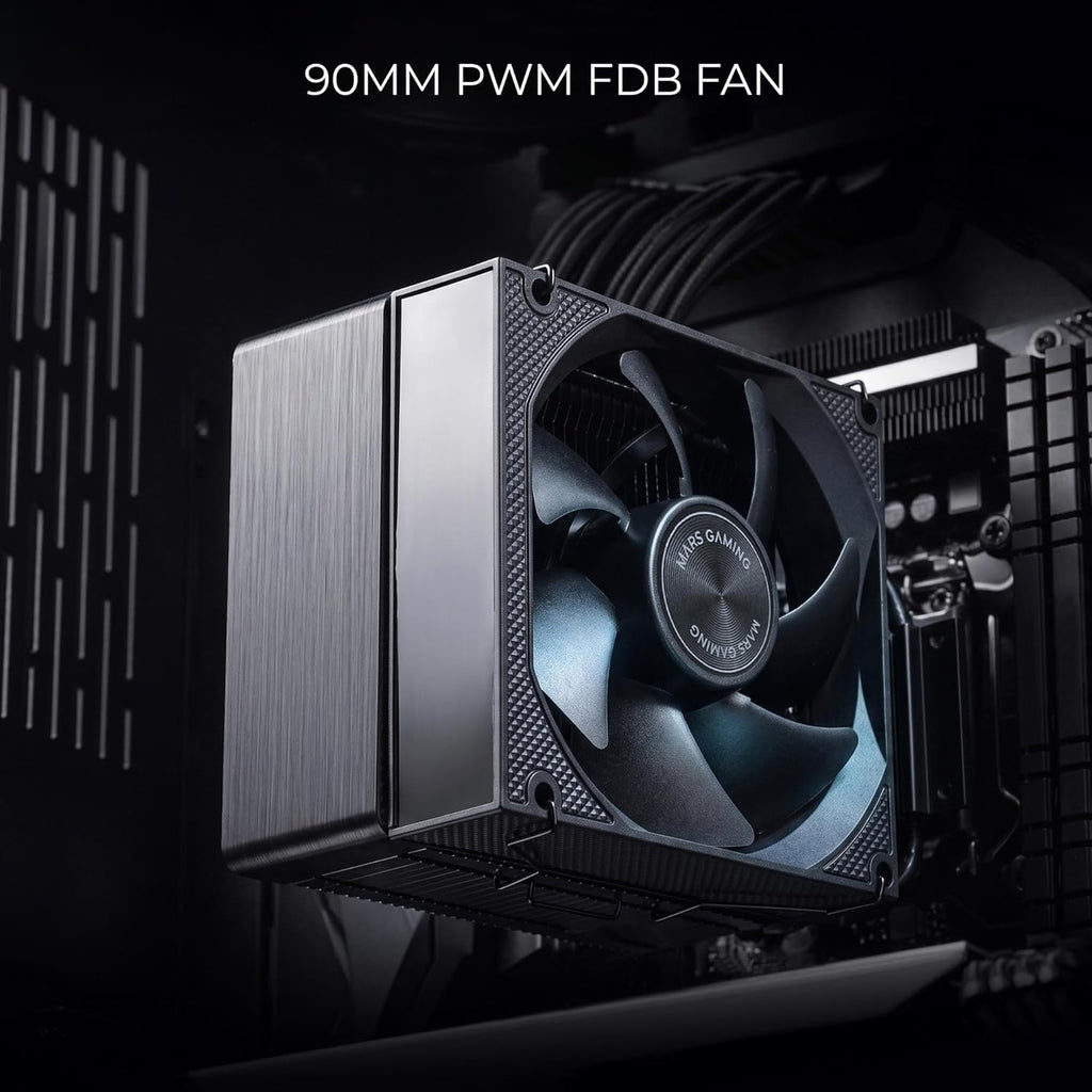 Mars Gaming MCPU-XPRO, CPU-Kylare 190W TDP, 3x HCT Heatpipes, Aluminiumkylfläns, 90mm FDB PWM-Fläkt, Kompakt Full Svart Design, Kompatibel med Intel och AMD-Socklar, Svart
