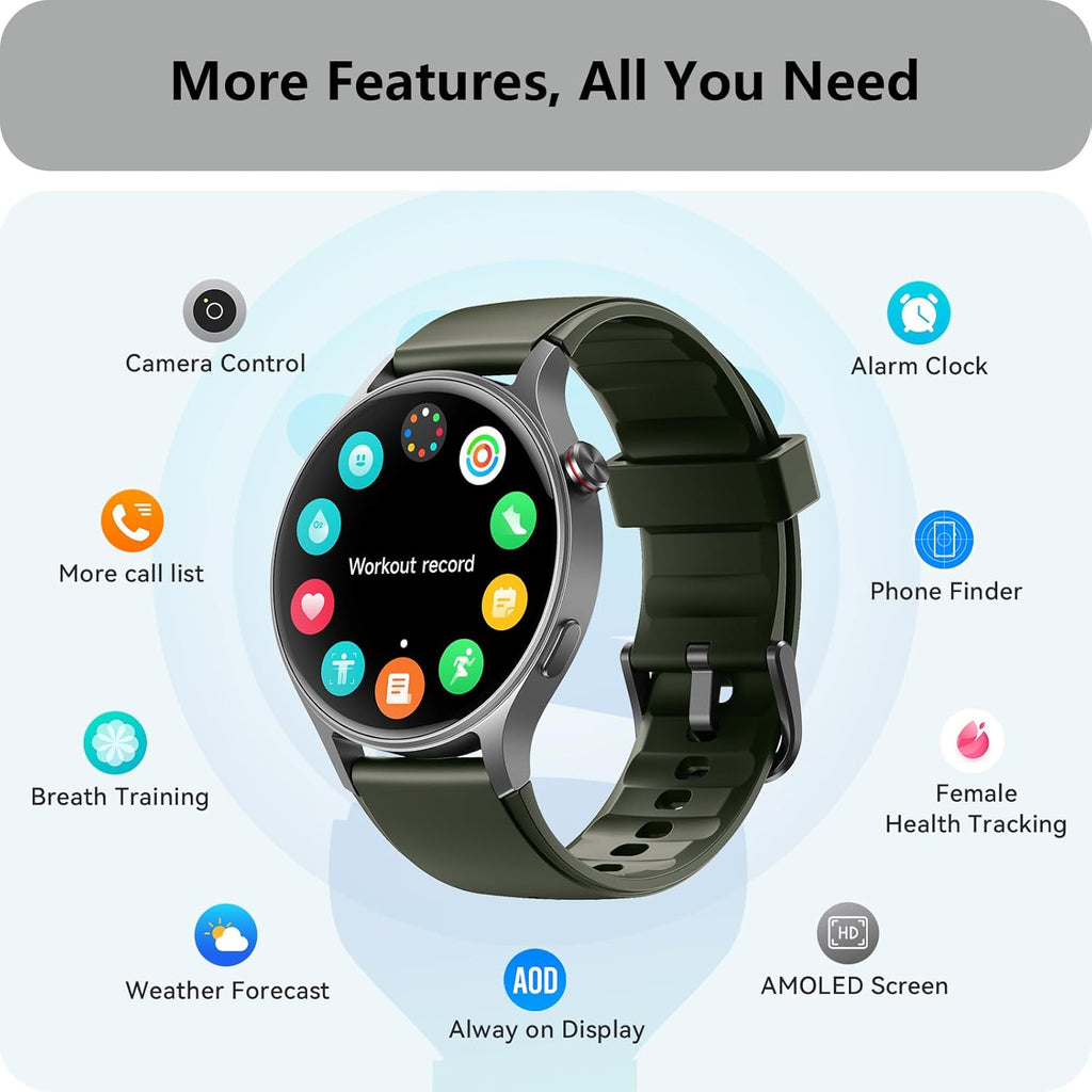 Smart Watch for Men Women, Answer/Make Call, AMOLED Ultra-Clear Screen Activity Trackers with Heart Rate/Sleep/Step Monitor, Smartwatch for iPhone/Samsung/Android, 110+ Sport Modes, 3ATM Waterproof
