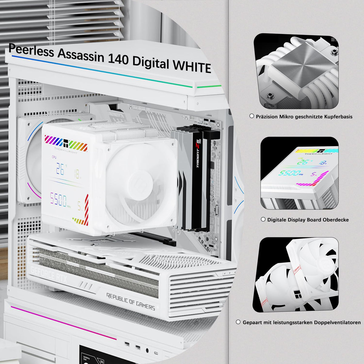 TR-Termisk peerless assassassin 140 digital svart CPU-kylare, dubbelt torn med 6 värmerör, dubbla CPU-fläktar 1850 varv/min, övre täckning av den digitala displaykortet magnetisk, för AM5, Intel