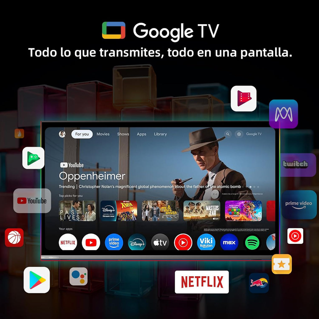 Google QLED 4K UHD CHiQ 50QA10 50" HDR10, VRR och ALLM ultratunn ramlös Dolby Audio Wi-FI dubbelband
