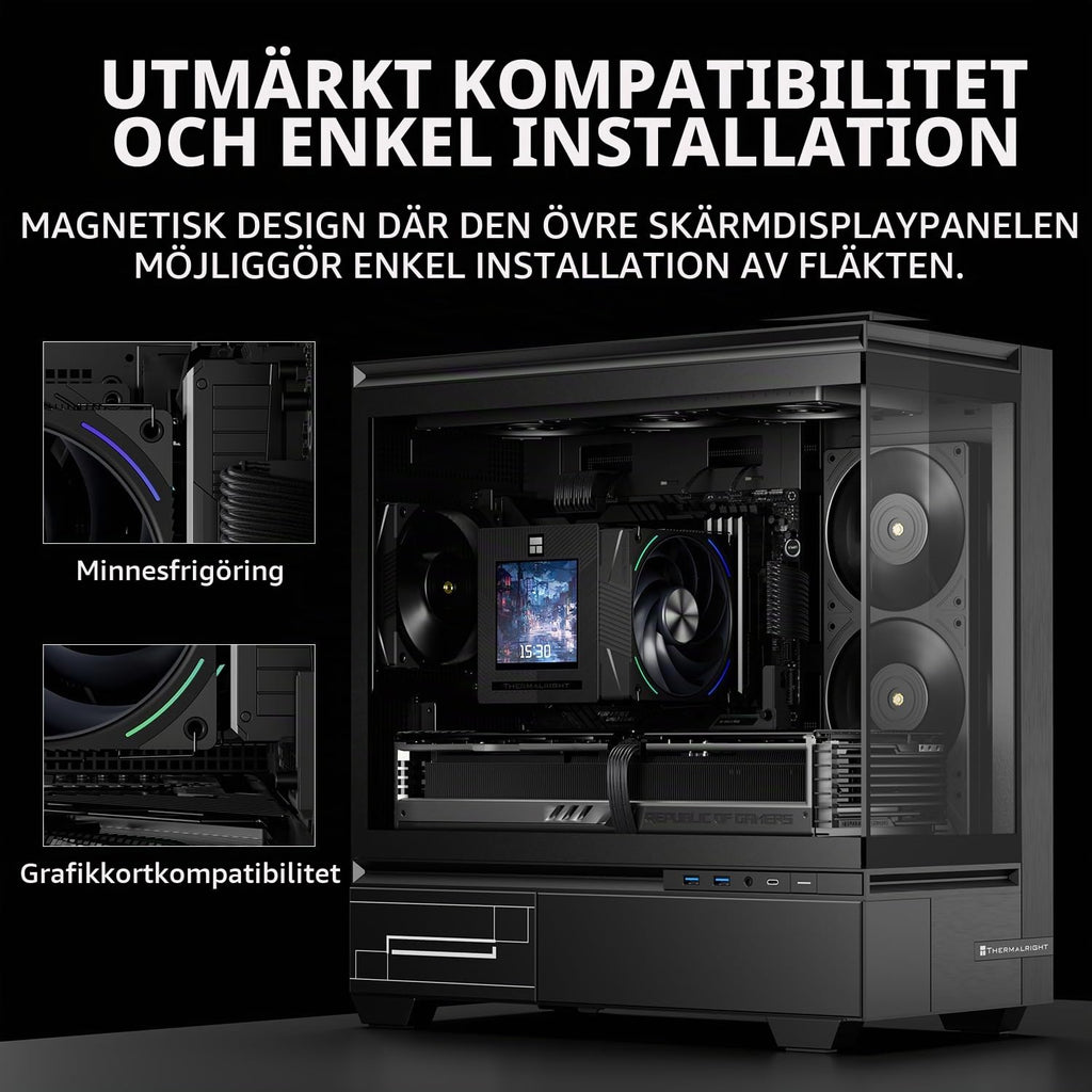 Thermalright Phantom Spirit 120 Vision EVO CPU-kylare, PC-kylflänskylare 7 värmerör, 3,95 tums magnetisk skärm med 480 x 480-upplösning, för AM4/AM5 och Intel LGA1700/1851/115 x