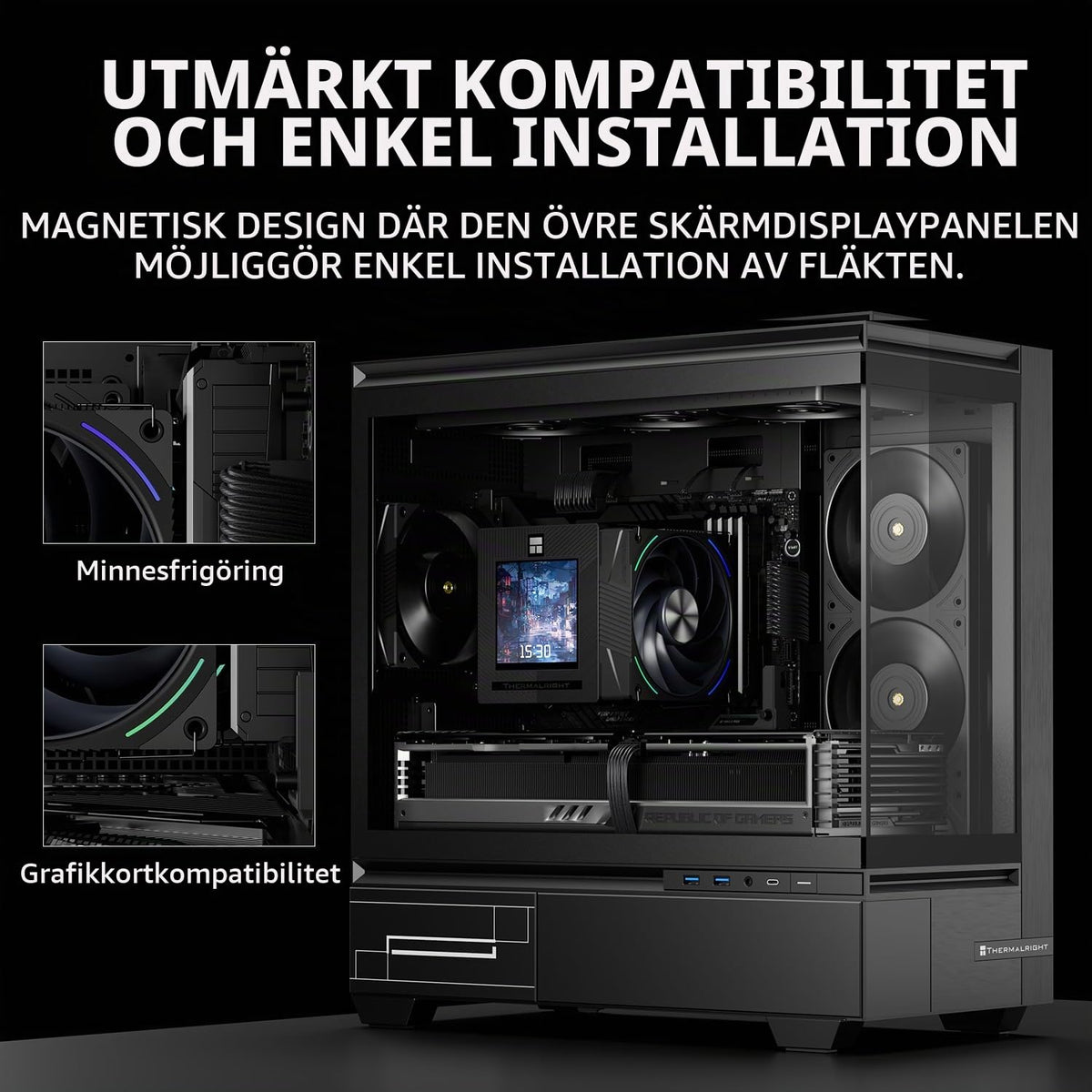 Thermalright Phantom Spirit 120 Vision EVO CPU-kylare, PC-kylflänskylare 7 värmerör, 3,95 tums magnetisk skärm med 480 x 480-upplösning, för AM4/AM5 och Intel LGA1700/1851/115 x