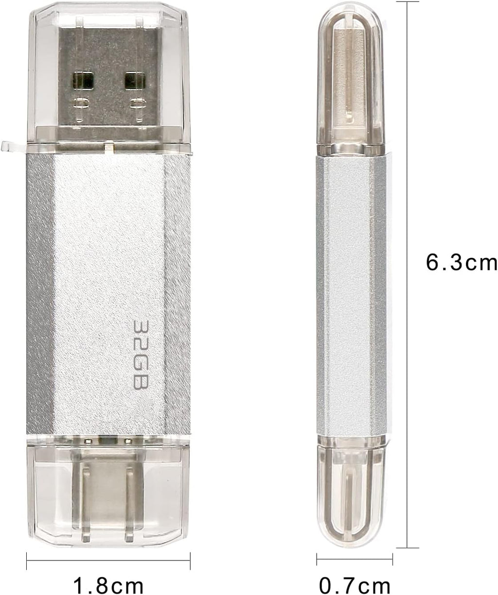 128 GB 2-i-1 USB-minne 128 GB typ-C Pendrive 128GO USB C Flash Drive 128 Giga 2-i-1 OTG Pen 128GO för PC/surfplatta/Laptop/Smartphone med typ C, Xiaomi/Huawei (silver)