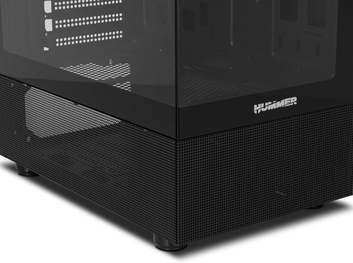 NOX XTREME PRODUCTS Hummer Galaxy - Datorchassi, Ramlöst Härdat Glas, 4x 120mm PWM Fläktar, Plats för 10 Fläktar, USB-C och USB 3.0, ARGB Hub Controller, ATX/M-ATX/ITX, Svart