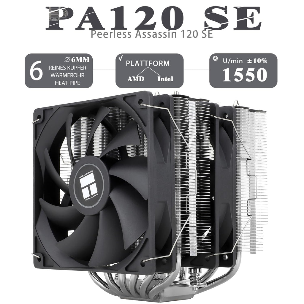 TR-Thermalright Peerless Assassin 120 SE CPU-Kühler, Hochleistungs-Twin-Tower-CPU-luftkühler, geräuscharm 25,6dBA, 155 mm höjd, för Intel LGA 1700/1851/115X/1200, AM4 och AM5