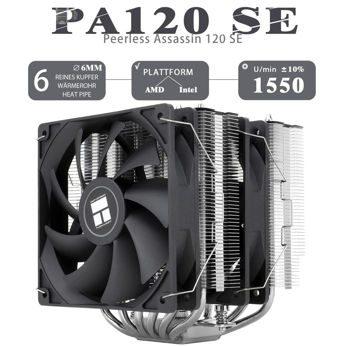 TR-Thermalright Peerless Assassin 120 SE CPU-Kühler, Hochleistungs-Twin-Tower-CPU-luftkühler, geräuscharm 25,6dBA, 155 mm höjd, för Intel LGA 1700/1851/115X/1200, AM4 och AM5