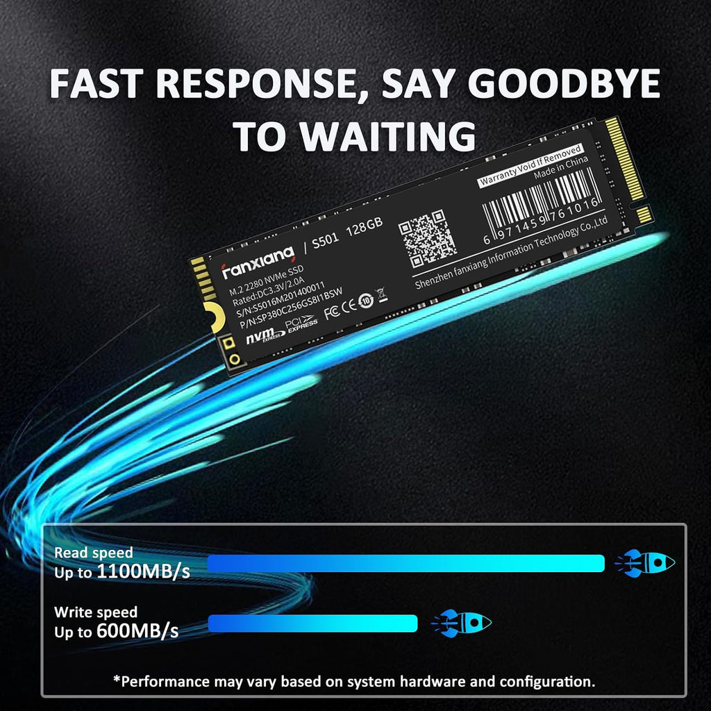 fanxiang M.2 SSD 128 GB, PCIe Gen3.0 x4 2280, upp till 1200 MB/s läsning, 128 GB NVMe SSD med grafen termisk pasta, bärbar dator och stationär dator, intern hårddisk