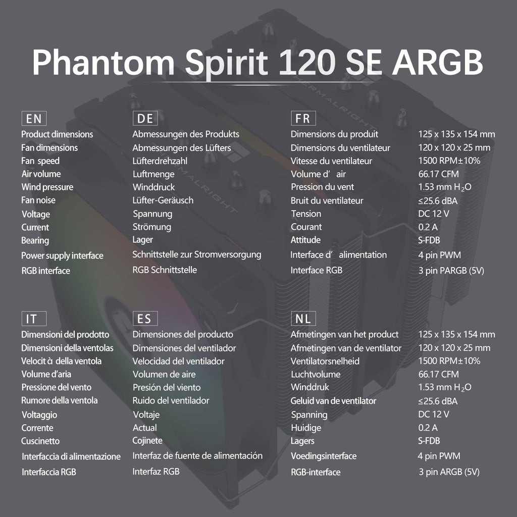 TR-Thermalright Phantom Spirit 120 SE ARGB CPU Kühler, Doppelturm med 7 värmepipor, dubbel TL-C12B V2 PWM-kabel, för AM5/AM4, Intel lga1851/1700/115x/1200,154 mm, hög dator, Kühlung