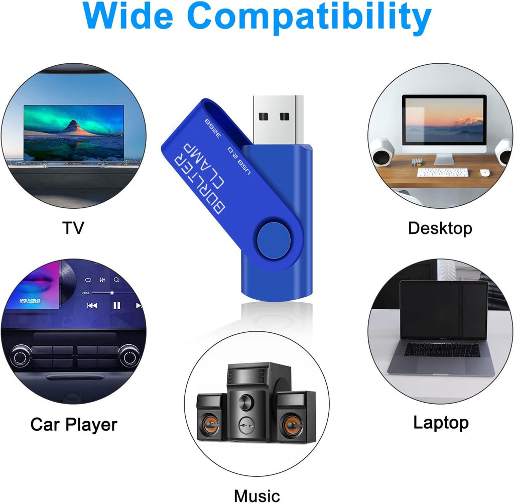 BorlterClamp 32 GB USB-minne 2-pack USB 2.0-enhetsset, färgglada USB-flash-enheter, vridbara USB-minnen, svart och lila