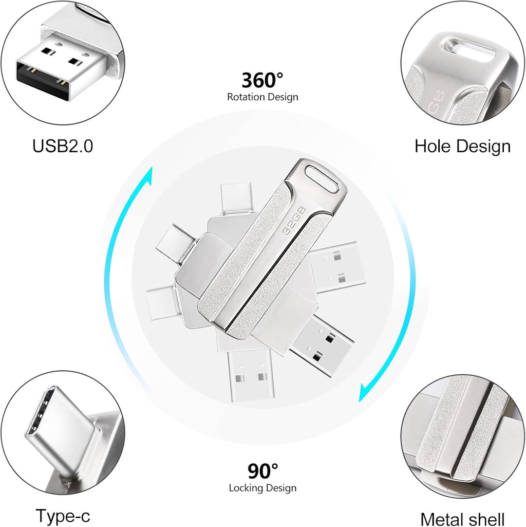 128 GB 2-i-1 USB-minne 128 GB typ-C Pendrive 128GO USB C Flash Drive 128 Giga 2-i-1 OTG Pen 128GO för PC/surfplatta/Laptop/Smartphone med typ C, Xiaomi/Huawei (silver)