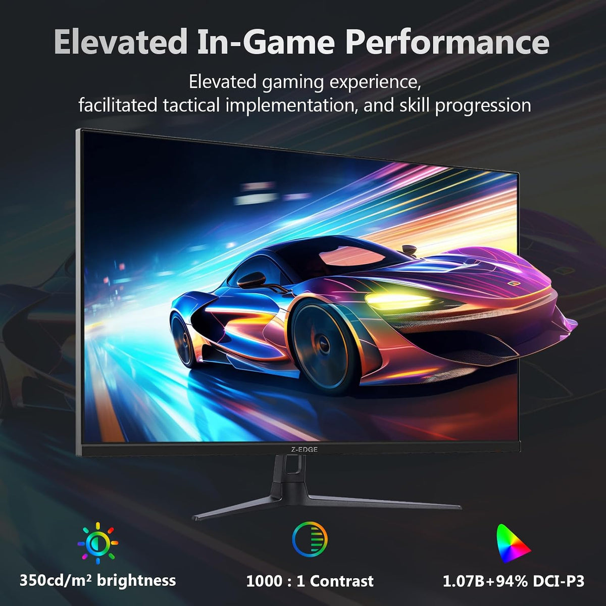 Z-Edge Gaming Datorskärm 27" 2K, Fast IPS, 180Hz/165Hz, 2560x1440, 94% DCI-P3, 1ms, FreeSync, 1,07M, Gaming Skärm Ultratunn Ram, Justerbar Lutning, 2×HDMI (144Hz), 2×DP1.4 (180Hz), VESA