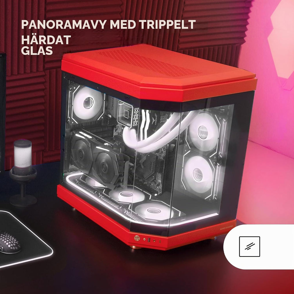 Mars Gaming MC-S1, ultrakompakt Micro-ATX PC-fodral, ARGB frontbelysning 12 lägen, FRGB-fläkt, spelfodral för helsidofönster, stöder vätskekylare upp till 120 mm, rosa