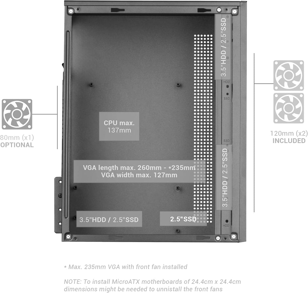 Mars Gaming MC-S1, ultrakompakt Micro-ATX PC-fodral, ARGB frontbelysning 12 lägen, FRGB-fläkt, spelfodral för helsidofönster, stöder vätskekylare upp till 120 mm, rosa