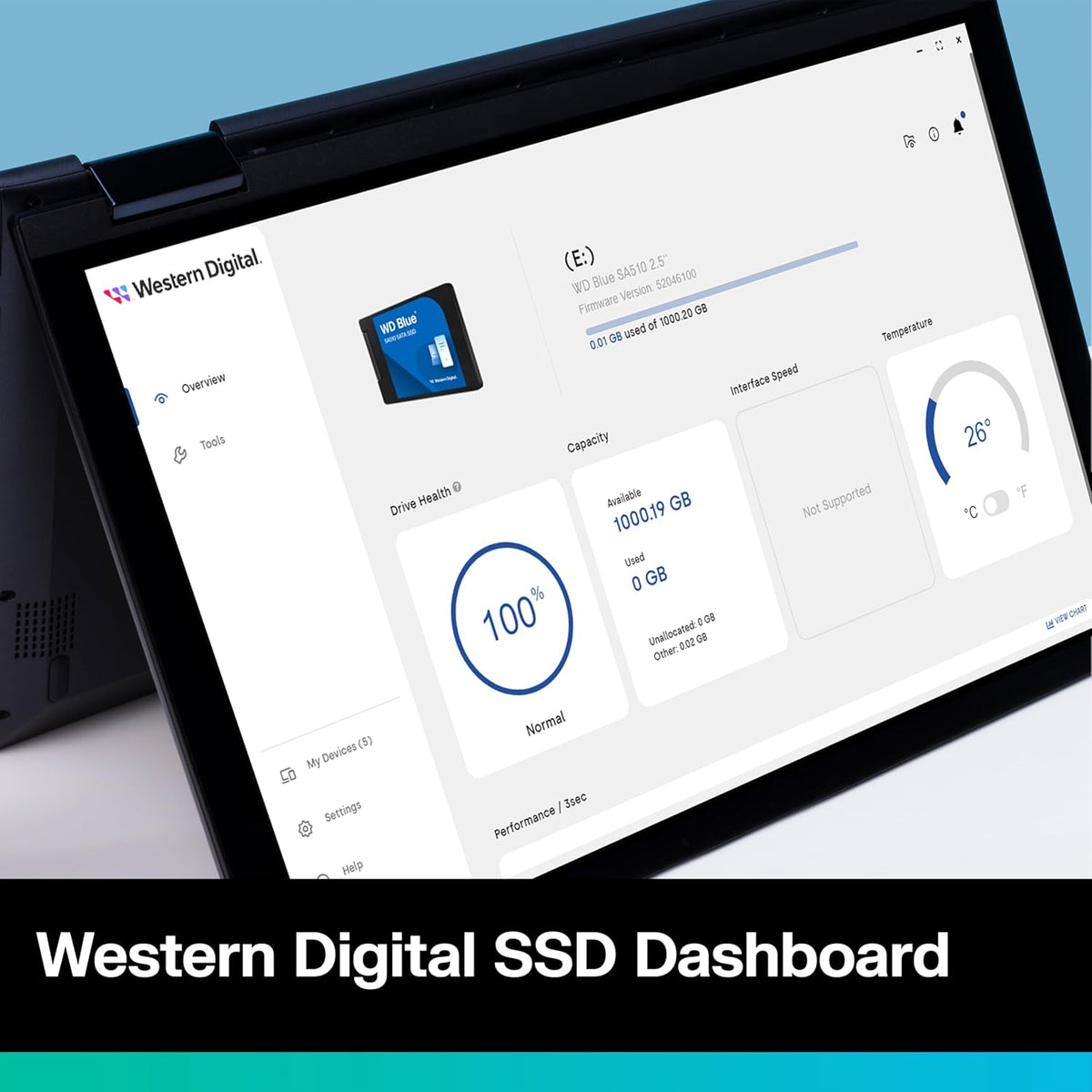 WD Blue SA510 4TB SSD, 2.5" SATA SSD, Internt lagringsutrymme, Snabba läshastigheter upp till 560 MB/s, Klona din hela dators hårddisk med den medföljande programvaran Acronis True Image for WD