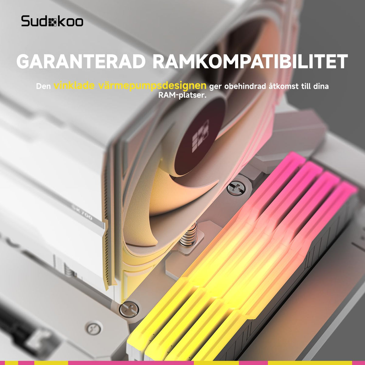 Sudokoo SK700V VIT AM5 CPU-Kylare, AM5 Exklusiv, Digital Display, 7 Värmeledarrör CPU-Luftkylare, Enkel Torn-Design, 120mm FDB PWM-Fläkt, Full RAM-Kompatibilitet, L-Rail Låsmontering, 5 Års Garanti
