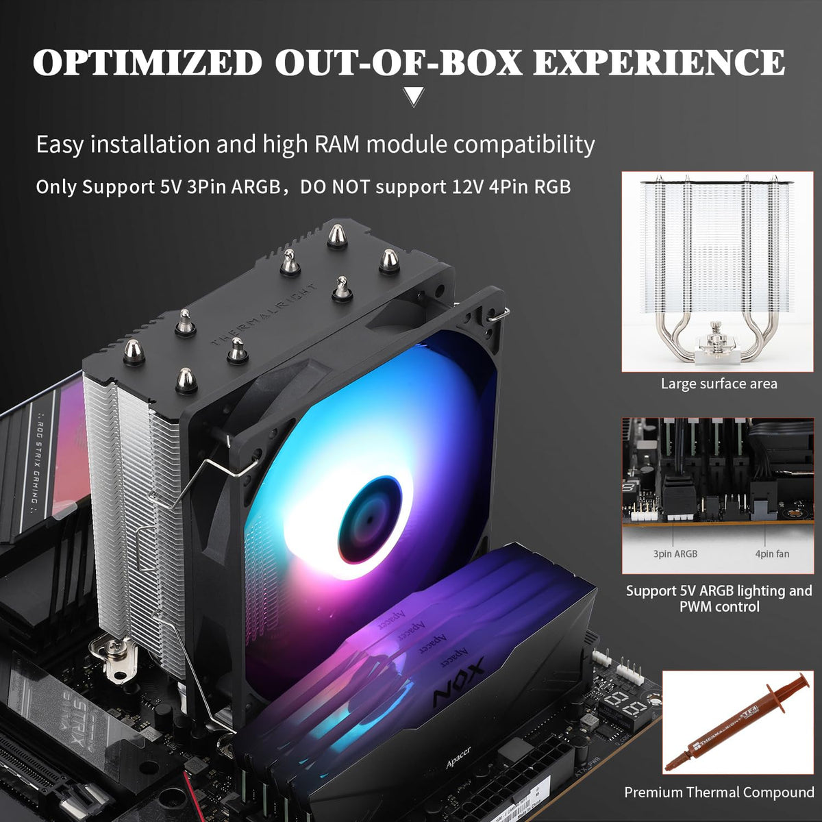 TR AssassinX120 SE vit ARGB CPU-luftkylare, 4 värmerör, TL-C12CW-S PWM Quiet Fan CPU-kylare med S-FDB-lager, för AMD AM4 AM5/Intel 1700/1150/1151/1200, PC-kylare
