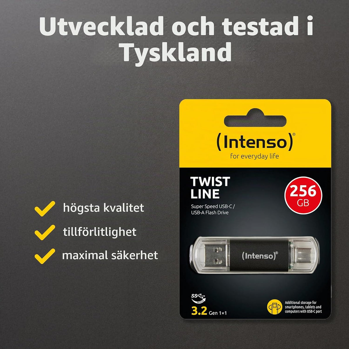 Intenso Twist Line Dual USB-minne 5 x 32 GB – Super Speed USB 3.2 Gen 1 x 1 med upp till 70 MB/s, USB-C och USB-A, antracit