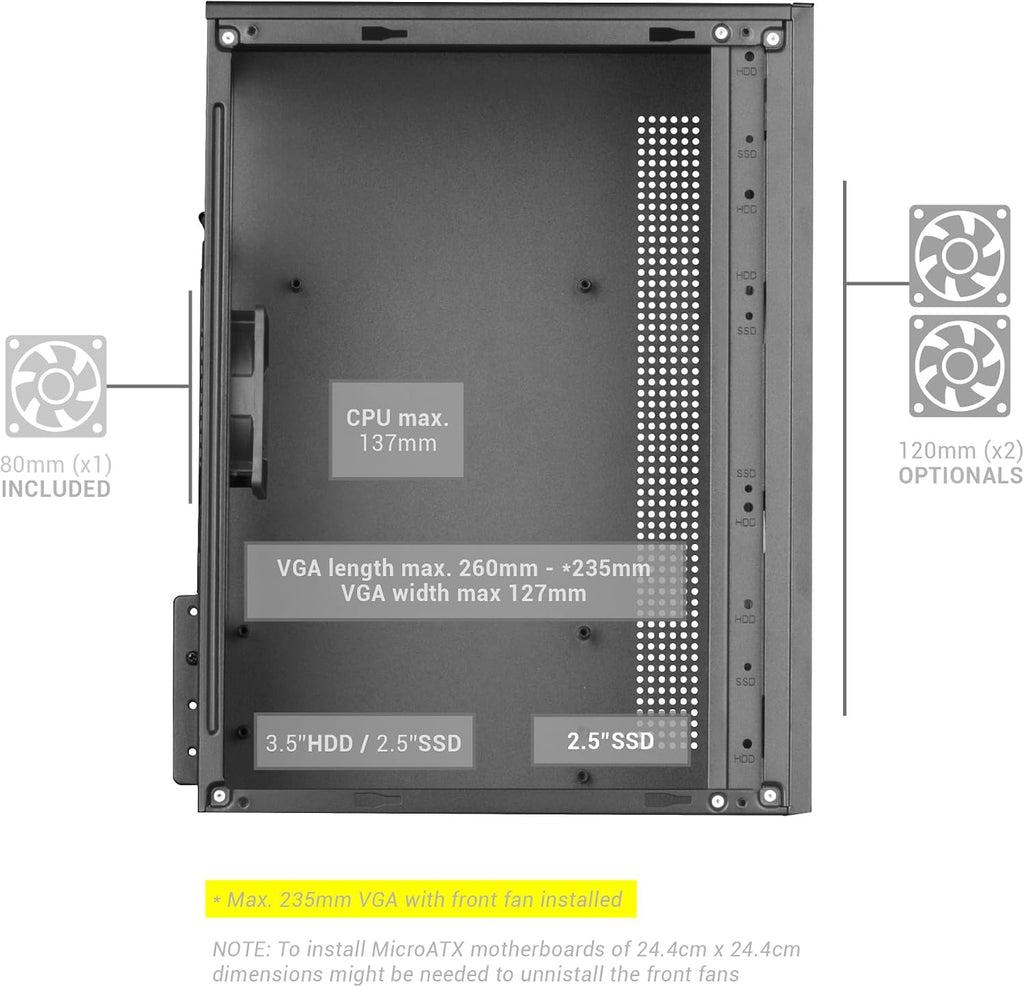 Mars Gaming MC-S1, ultrakompakt Micro-ATX PC-fodral, ARGB frontbelysning 12 lägen, FRGB-fläkt, spelfodral för helsidofönster, stöder vätskekylare upp till 120 mm, rosa
