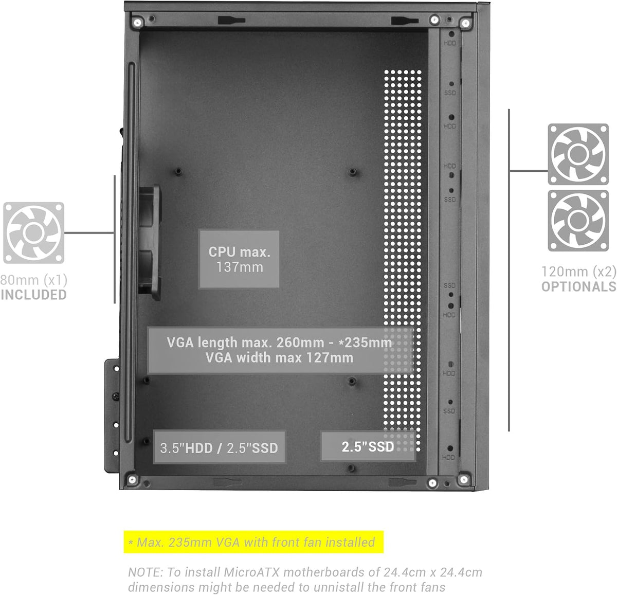 Mars Gaming MC-S1, ultrakompakt Micro-ATX PC-fodral, ARGB frontbelysning 12 lägen, FRGB-fläkt, spelfodral för helsidofönster, stöder vätskekylare upp till 120 mm, rosa