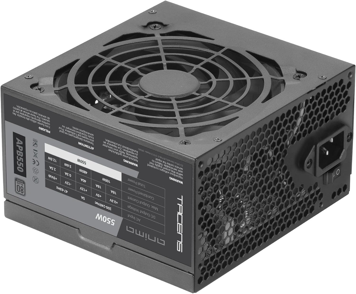Tacens Anima APB550, PC ATX Nätaggregat 550W, 80Plus Bronze 85%, SMD- och DC-DC-teknik, Ultratyst 12cm Fläkt, Japanska Kondensatorer 105º, Premium Texturerade Kablar, Svart