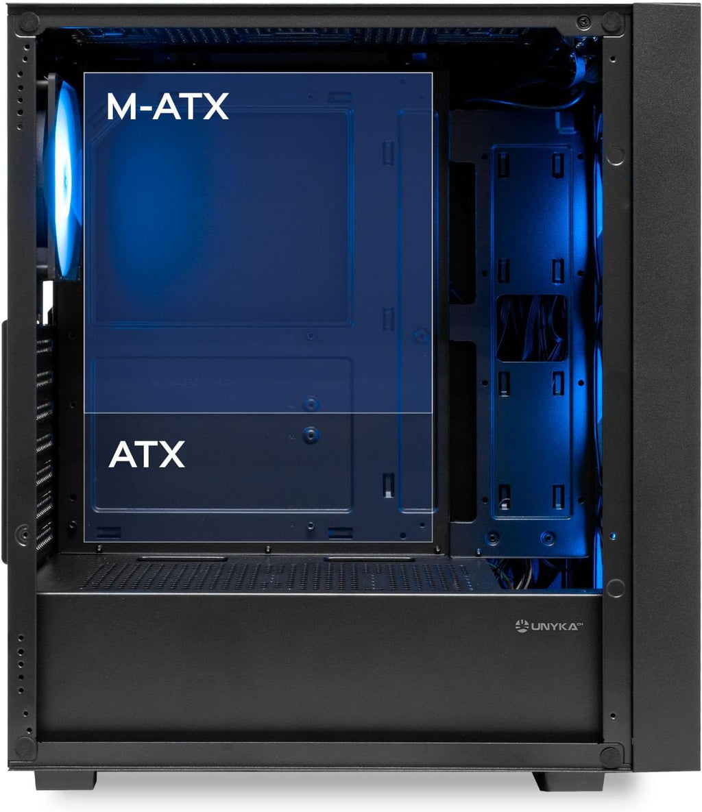 UNYKAch Revelat Madeira Black ATX-fodral med härdat glassida, lämpligt för kort upp till 425 mm och vätskekylning upp till 360 mm